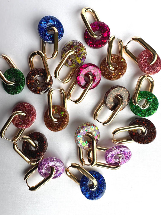 Boucles d’oreille créole rectangulaire rond pailletée - Creative Paillettes