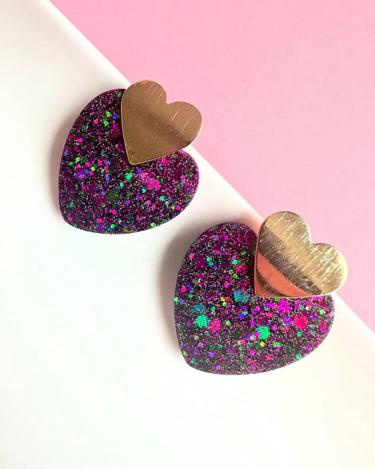 Boucles d’oreilles, double coeur Creative Paillettes