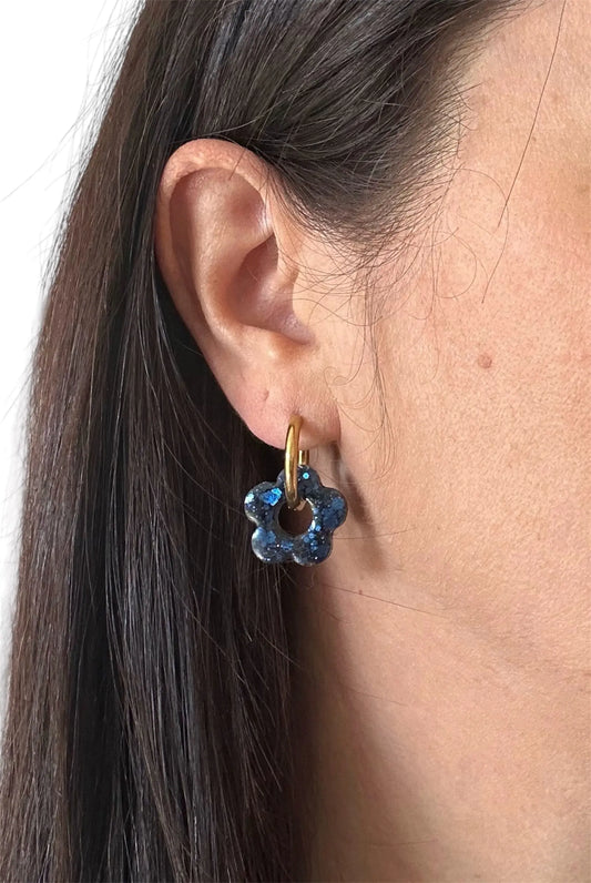 Boucles d’oreilles Fleur créole Bleu Marine Creative Paillettes
