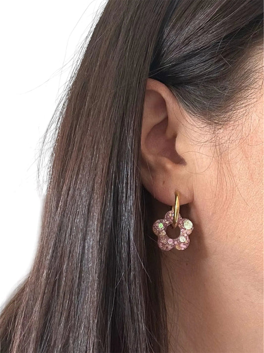 Boucles d’oreilles Fleur créole Coucher Soleil Creative Paillettes