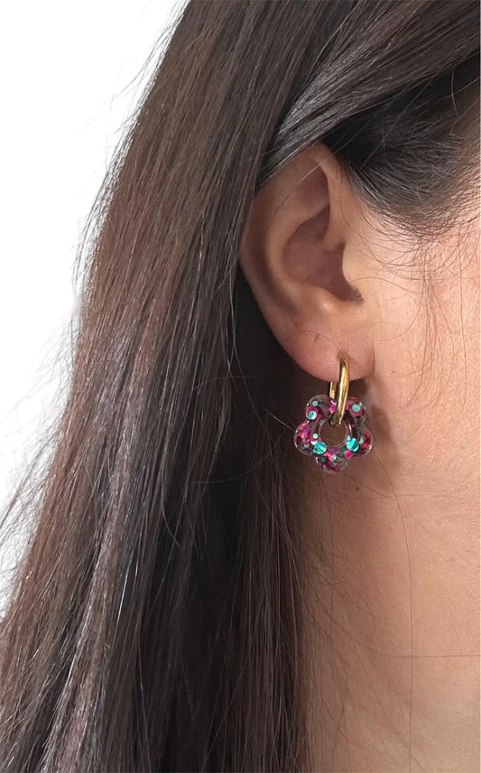 Boucles d’oreilles Fleur créole Ciel Framboisé Creative Paillettes