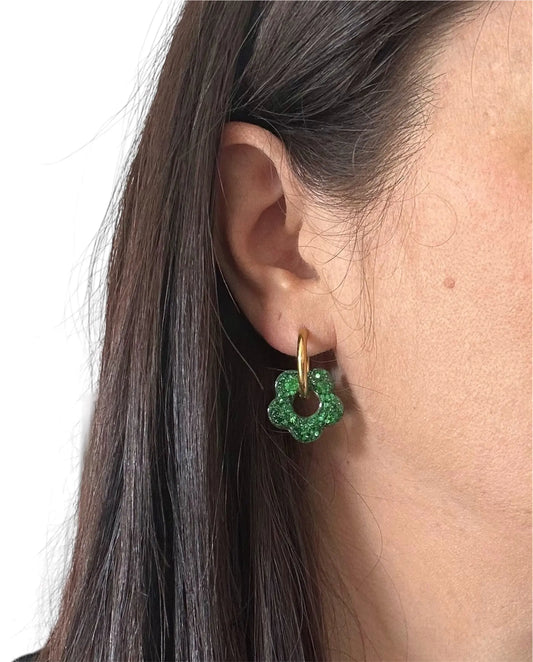 Boucles d’oreilles Fleur créole Emeraude Creative Paillettes