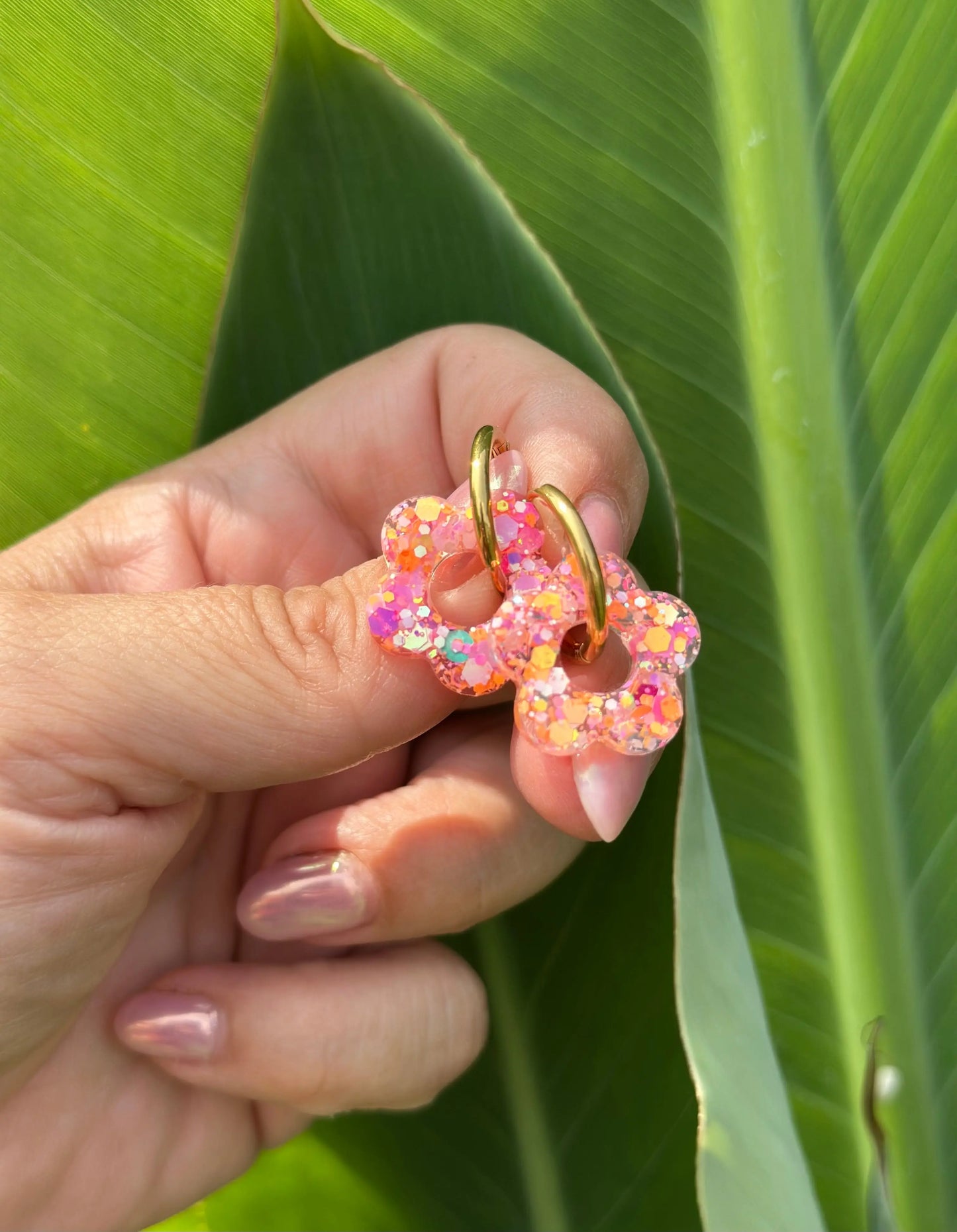 Boucles d'oreilles Fleur créole Flash florale Creative Paillettes