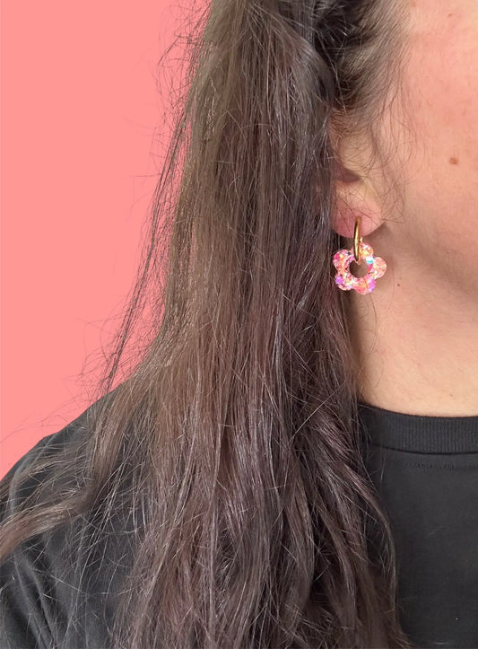 Boucles d'oreilles Fleur créole Flash florale Creative Paillettes