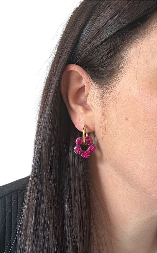Boucles d’oreilles Fleur créole Framboise Creative Paillettes