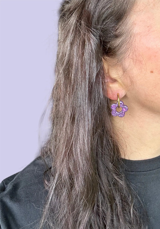 Boucles d'oreilles Fleur créole Lavande Creative Paillettes