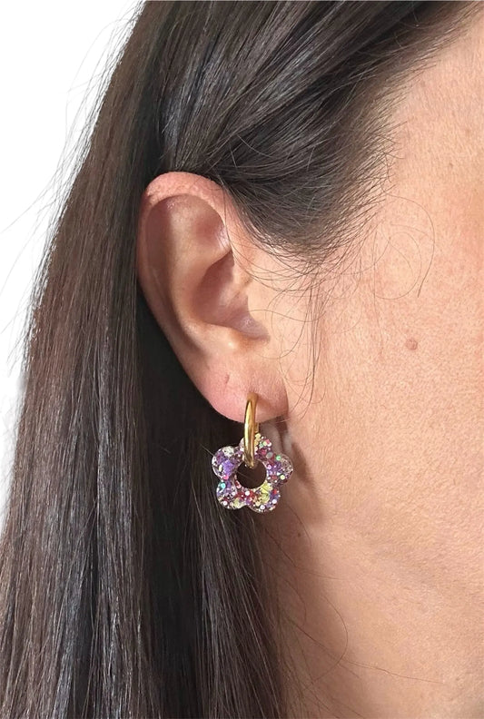 Boucles d’oreilles Fleur créole Lueur Violette Creative Paillettes