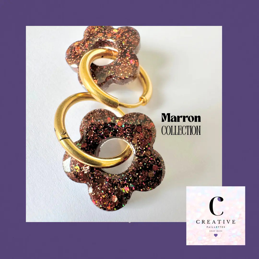 Boucles d’oreilles Fleur créole Marron Creative Paillettes