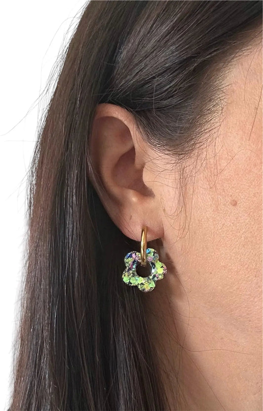 Boucles d’oreilles Fleur créole Neon Creative Paillettes