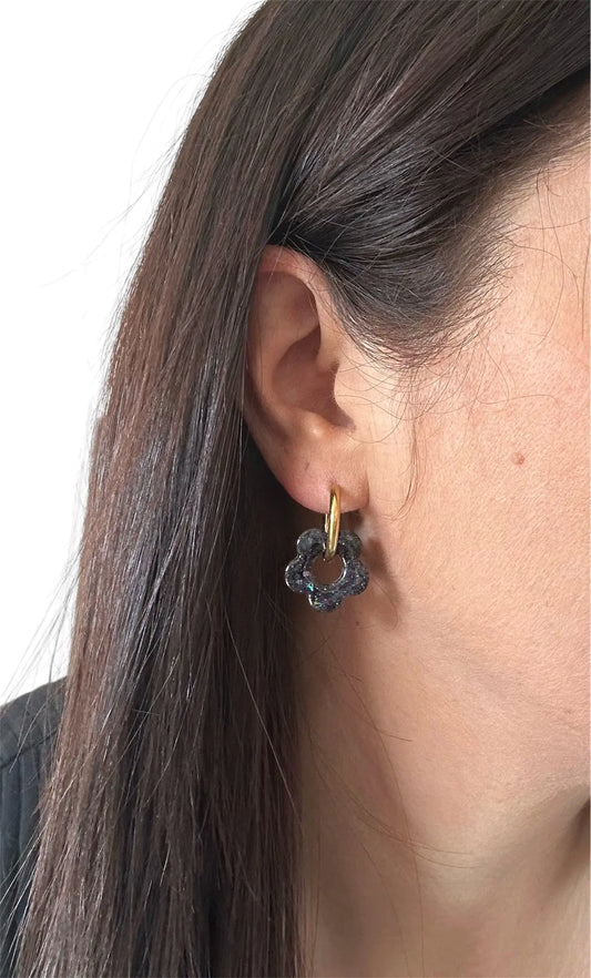 Boucles d’oreilles Fleur créole Noir Creative Paillettes