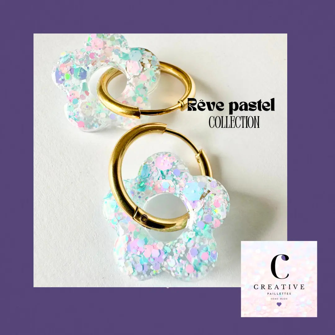 Boucles d’oreilles Fleur créole Rêve Pastel Creative Paillettes