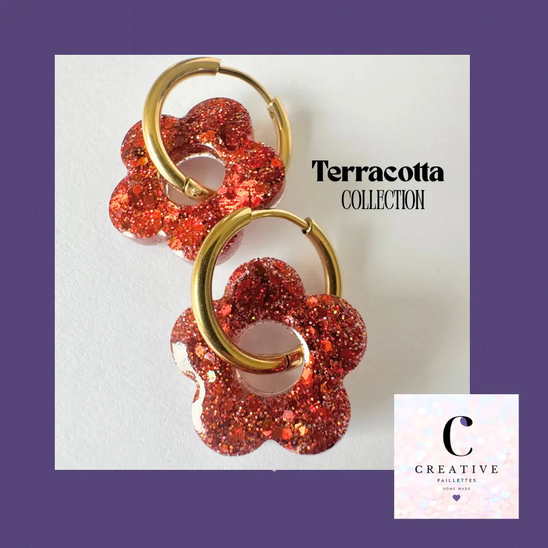 Boucles d’oreilles Fleur créole Terracotta Creative Paillettes