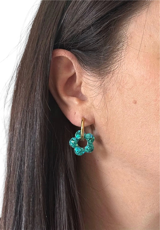 Boucles d’oreilles Fleur créole Turquoise Creative Paillettes