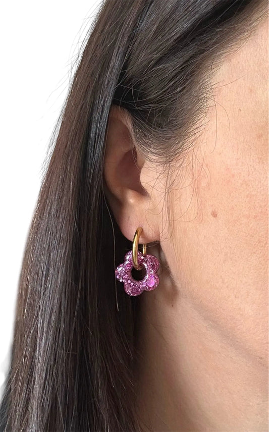 Boucles d’oreilles Fleur créole Violet Creative Paillettes