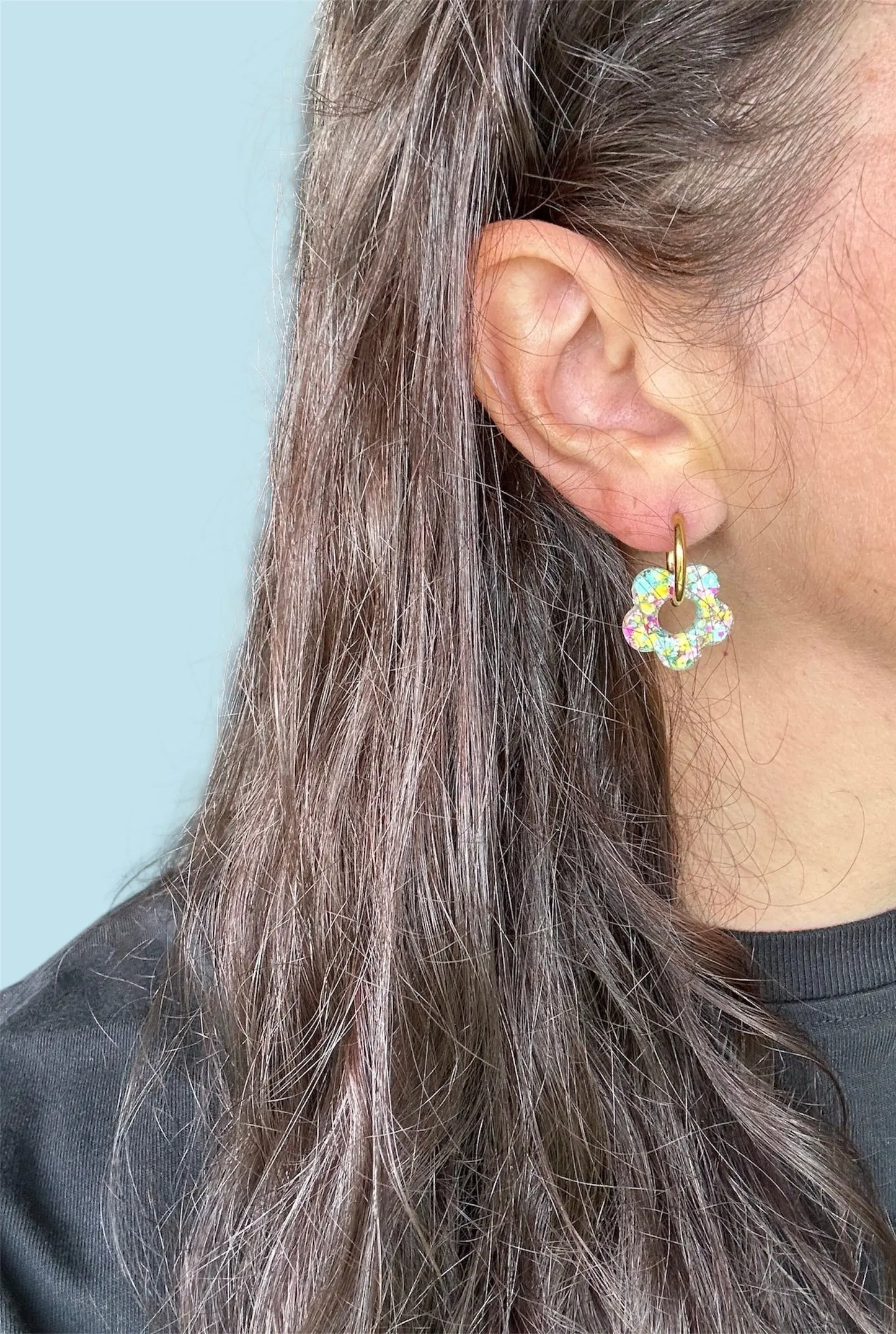 Boucles d’oreilles Fleur créole fleur de ciel Creative Paillettes