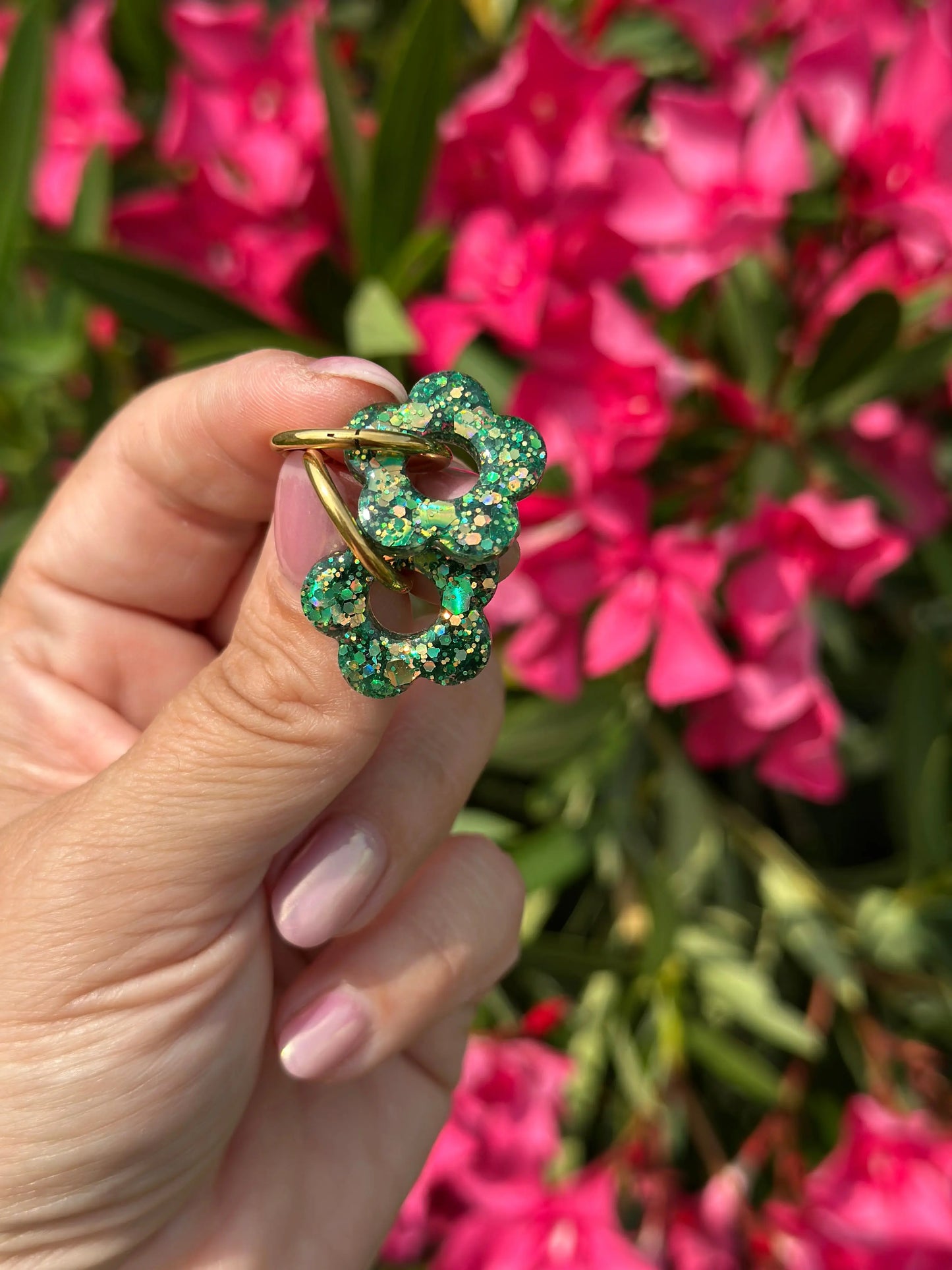 Boucles d'oreilles Fleur créole or vert Creative Paillettes