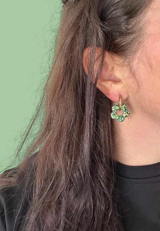 Boucles d'oreilles Fleur créole or vert Creative Paillettes