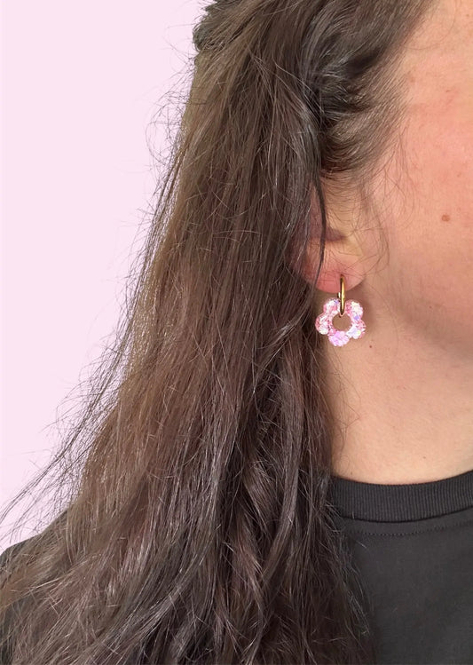Boucles d'oreilles Fleur créole rose cœur Creative Paillettes