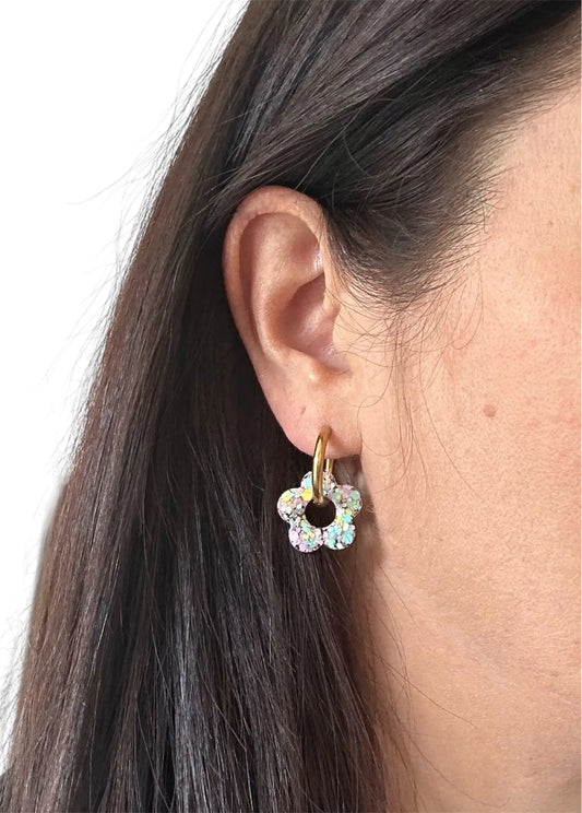 Boucles d’oreilles Fleur créole trio Pastel Creative Paillettes