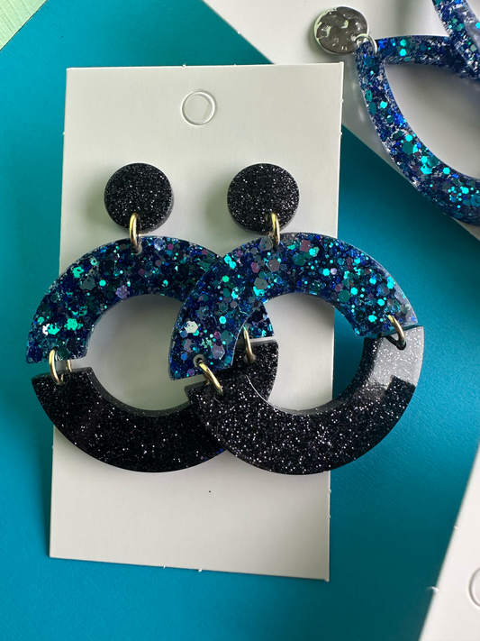 Boucles d'Oreilles Éclat de Fête - Bleu Pailleté Chic