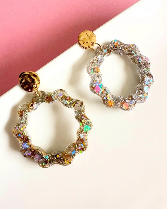 Boucles d’oreilles pendantes ronde à paillettes doré et argenté - Creative Paillettes