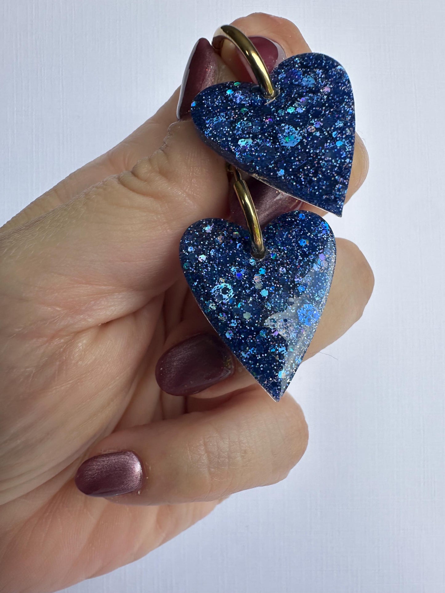 Boucles d'oreille créole coeur pailleté