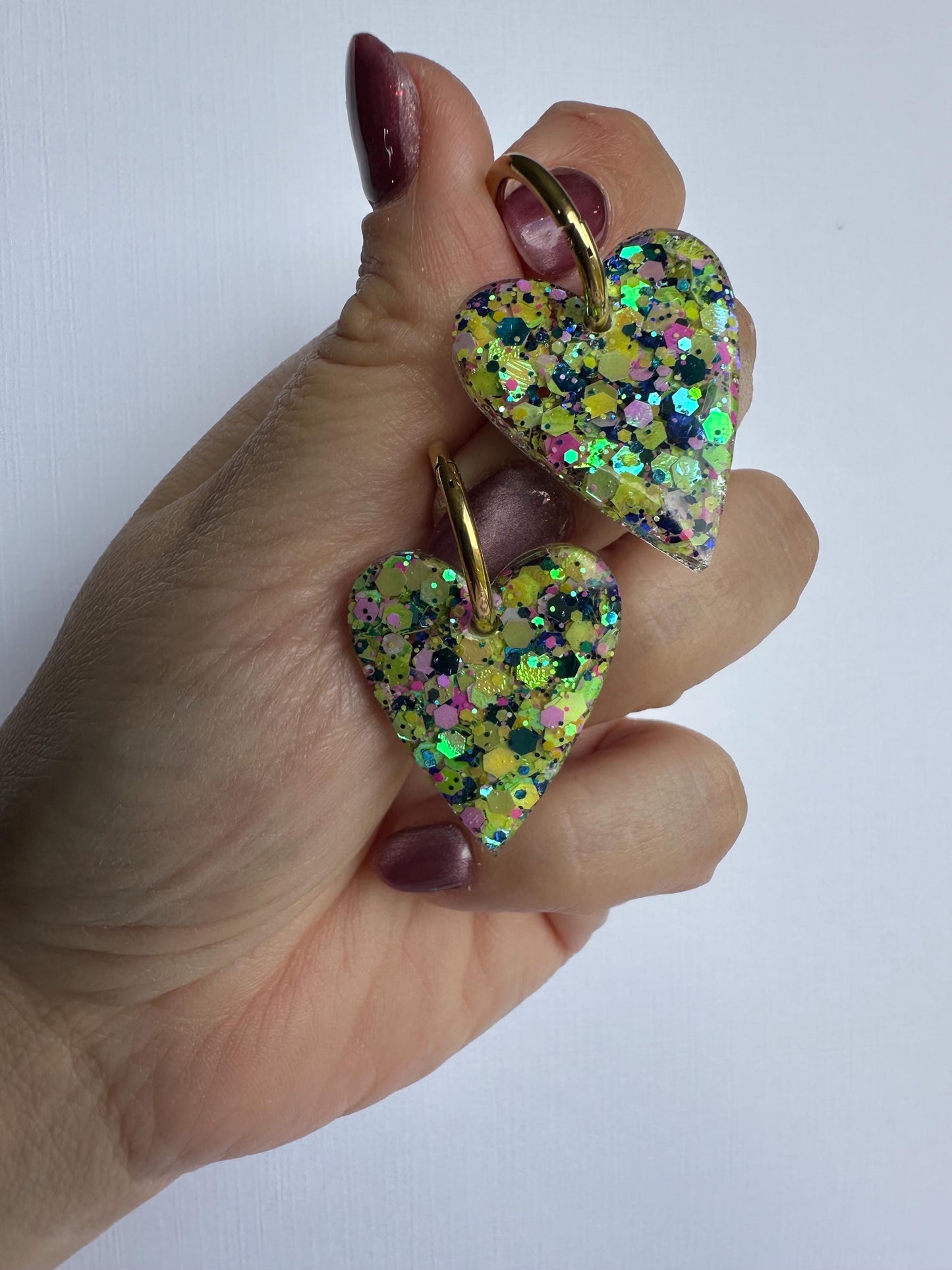Boucles d'oreille créole coeur pailleté