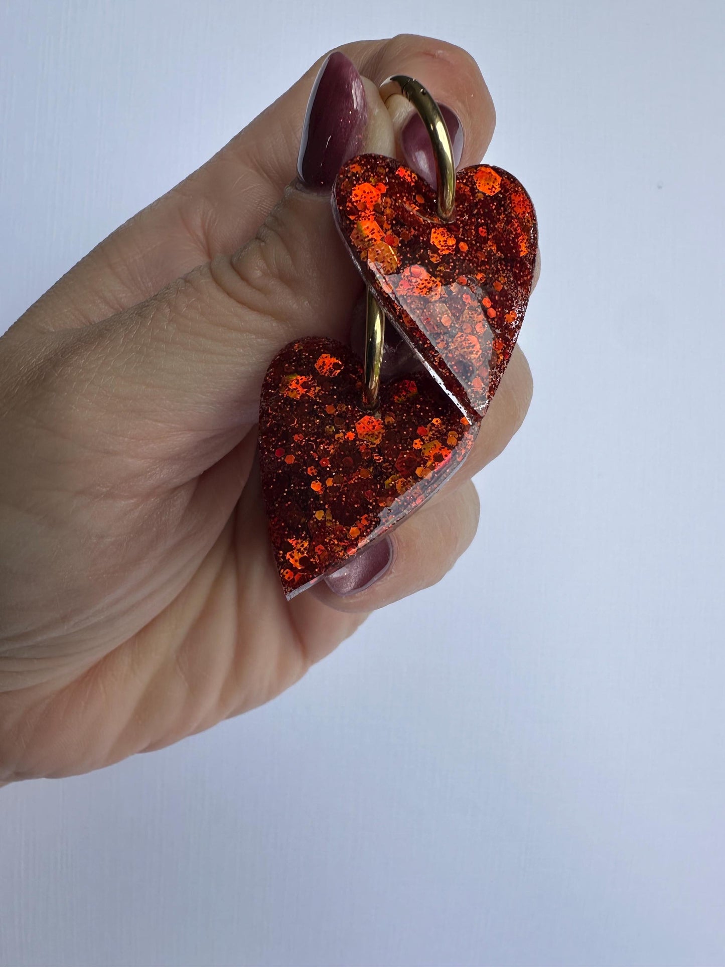 Boucles d'oreille créole coeur pailleté