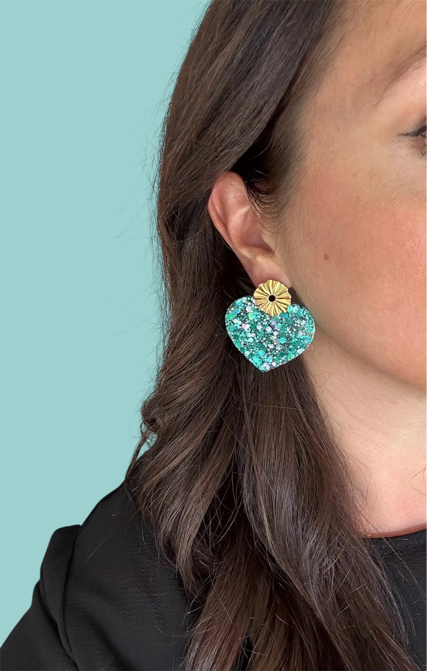 Boucles d’Oreilles Cœur Criant en Résine Creative Paillettes