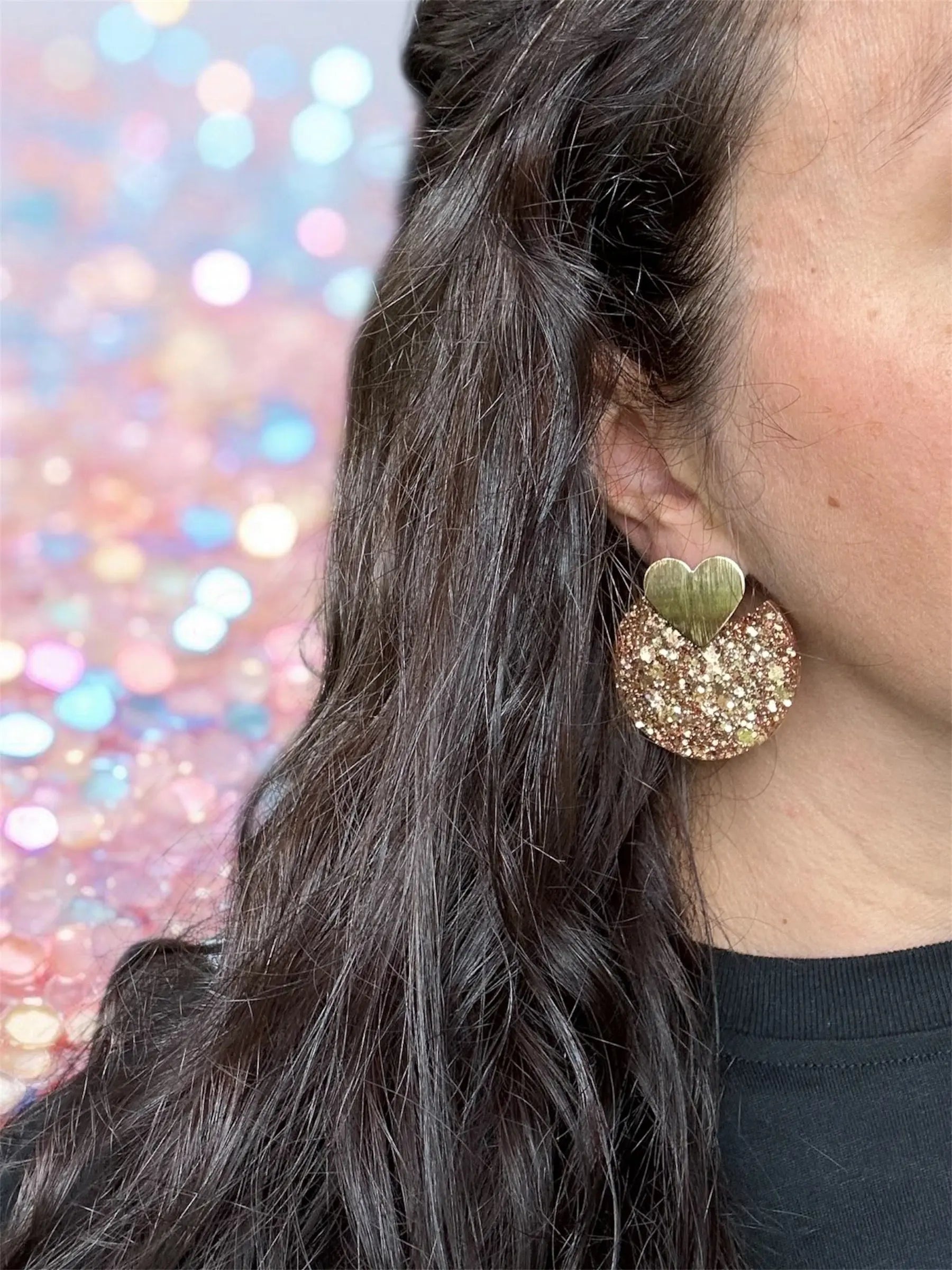 Boucles d’Oreilles Demi-Lune  cœur Creative Paillettes