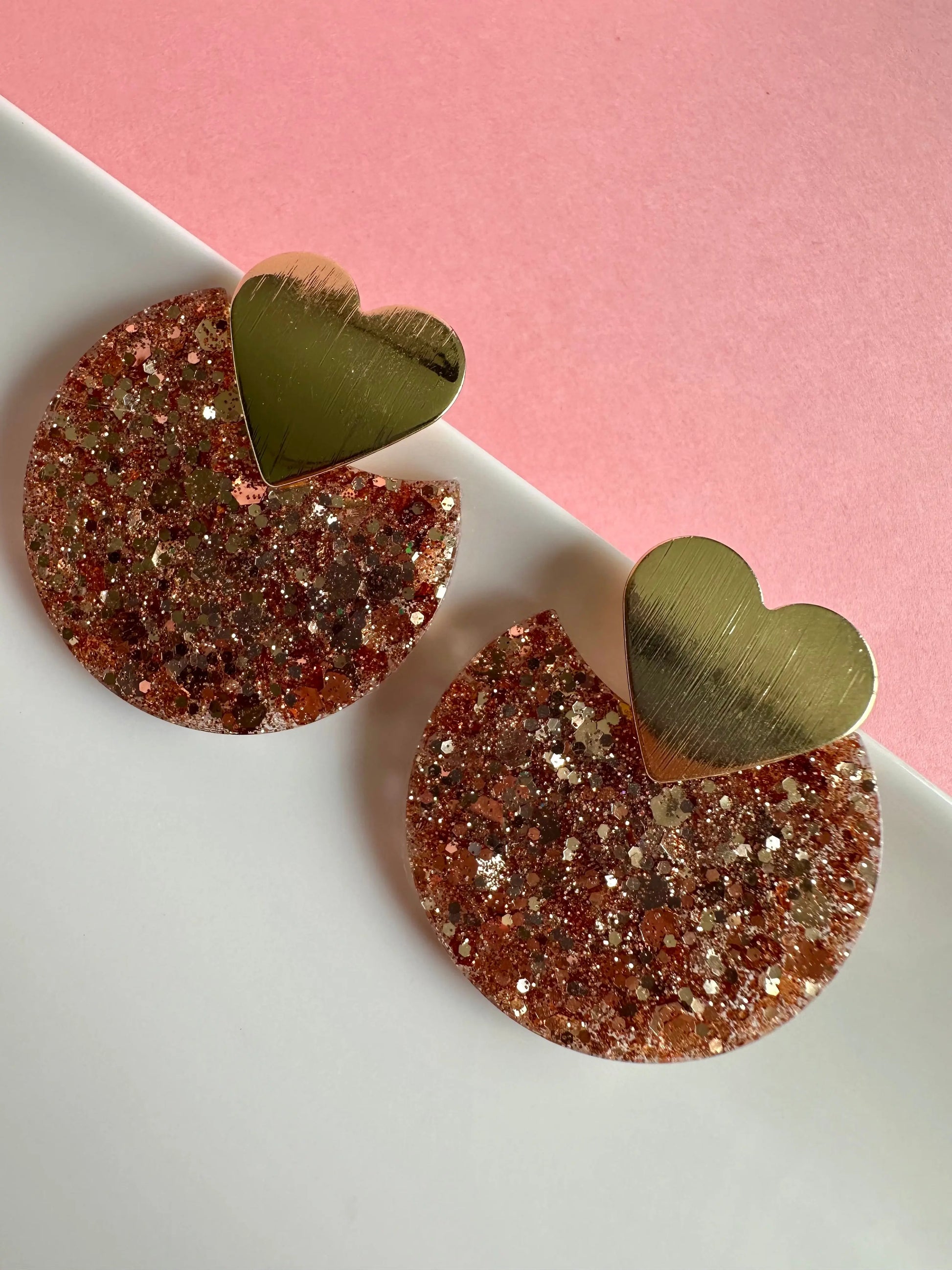 Boucles d’Oreilles Demi-Lune  cœur Creative Paillettes