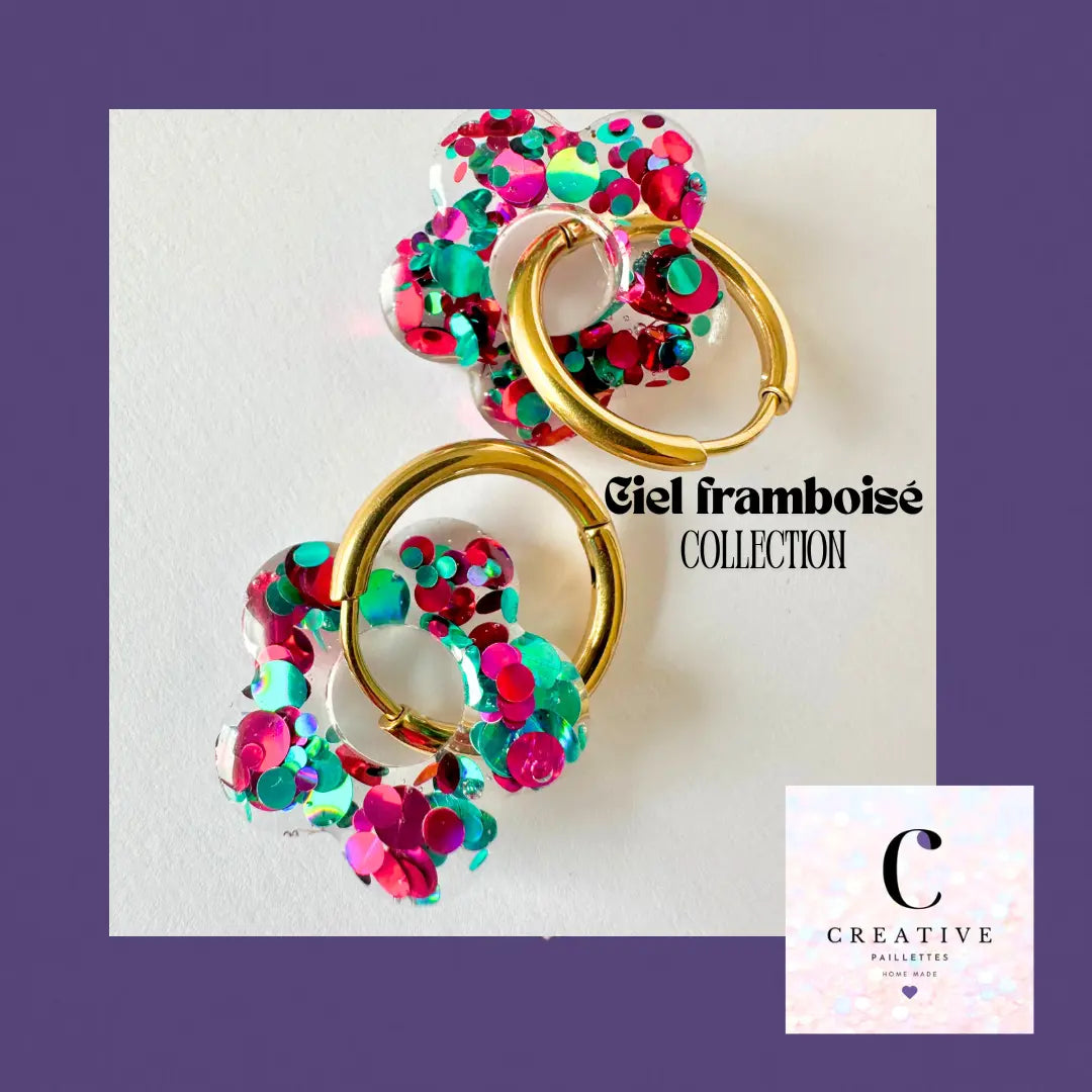 Boucles d’oreilles Fleur créole Ciel Framboisé Creative Paillettes