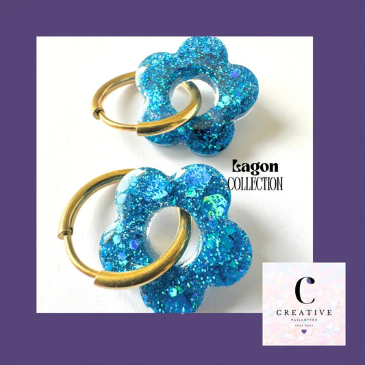 Boucles d’oreilles Fleur créole Lagon Creative Paillettes