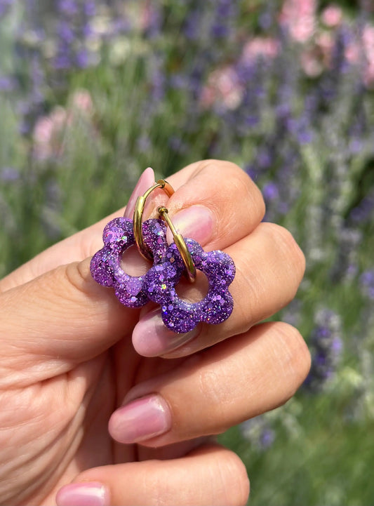 Boucles d'oreilles Fleur créole Lavande Creative Paillettes