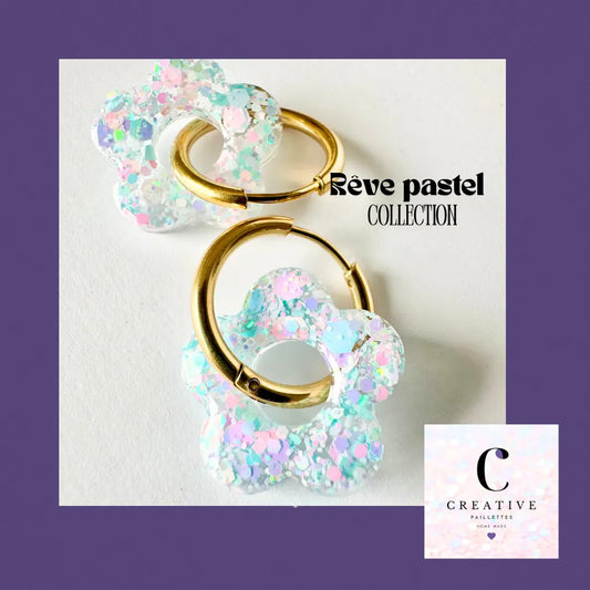 Boucles d’oreilles Fleur créole Rêve Pastel Creative Paillettes