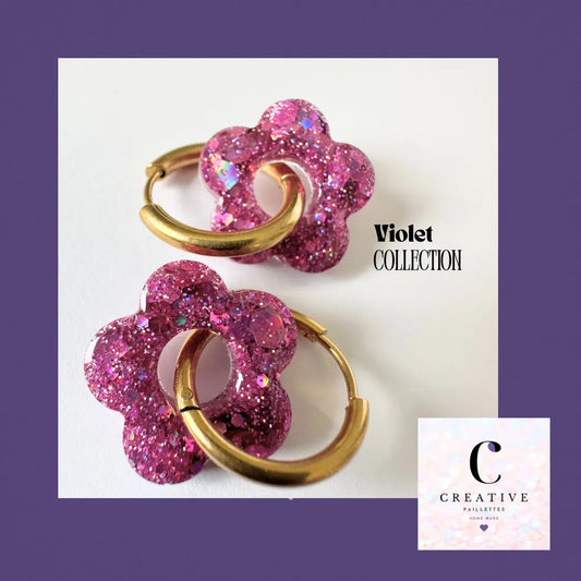 Boucles d’oreilles Fleur créole Violet Creative Paillettes