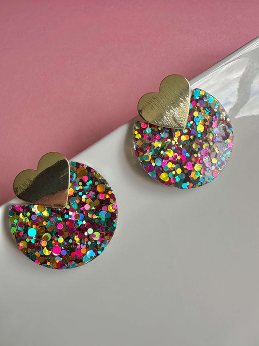 Boucles d’Oreilles Demi-Lune en résine multicolore