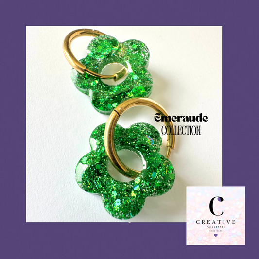 Boucles d’oreilles Fleur créole Emeraude