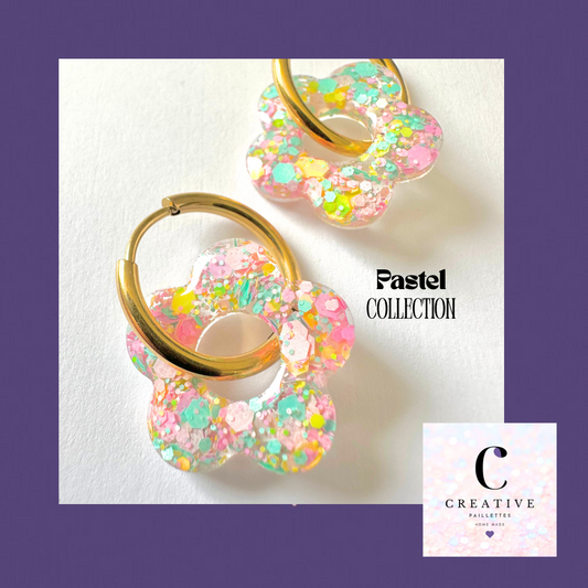 Boucles d’oreilles Fleur créole trio Pastel