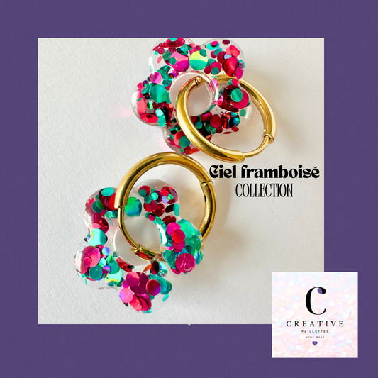 Boucles d’oreilles Fleur créole Ciel Framboisé