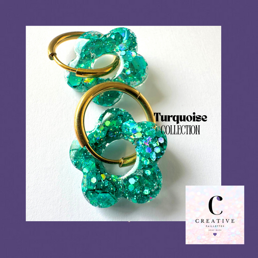 Boucles d’oreilles Fleur créole Turquoise