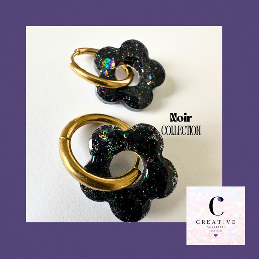 Boucles d’oreilles Fleur créole Noir