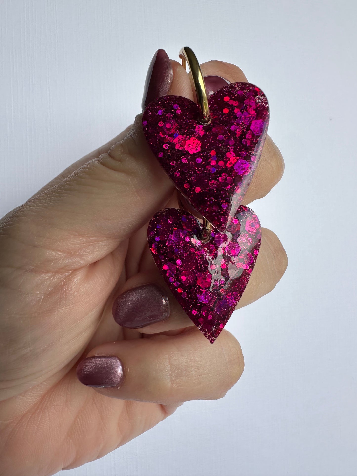 Boucles d'oreille créole coeur pailleté