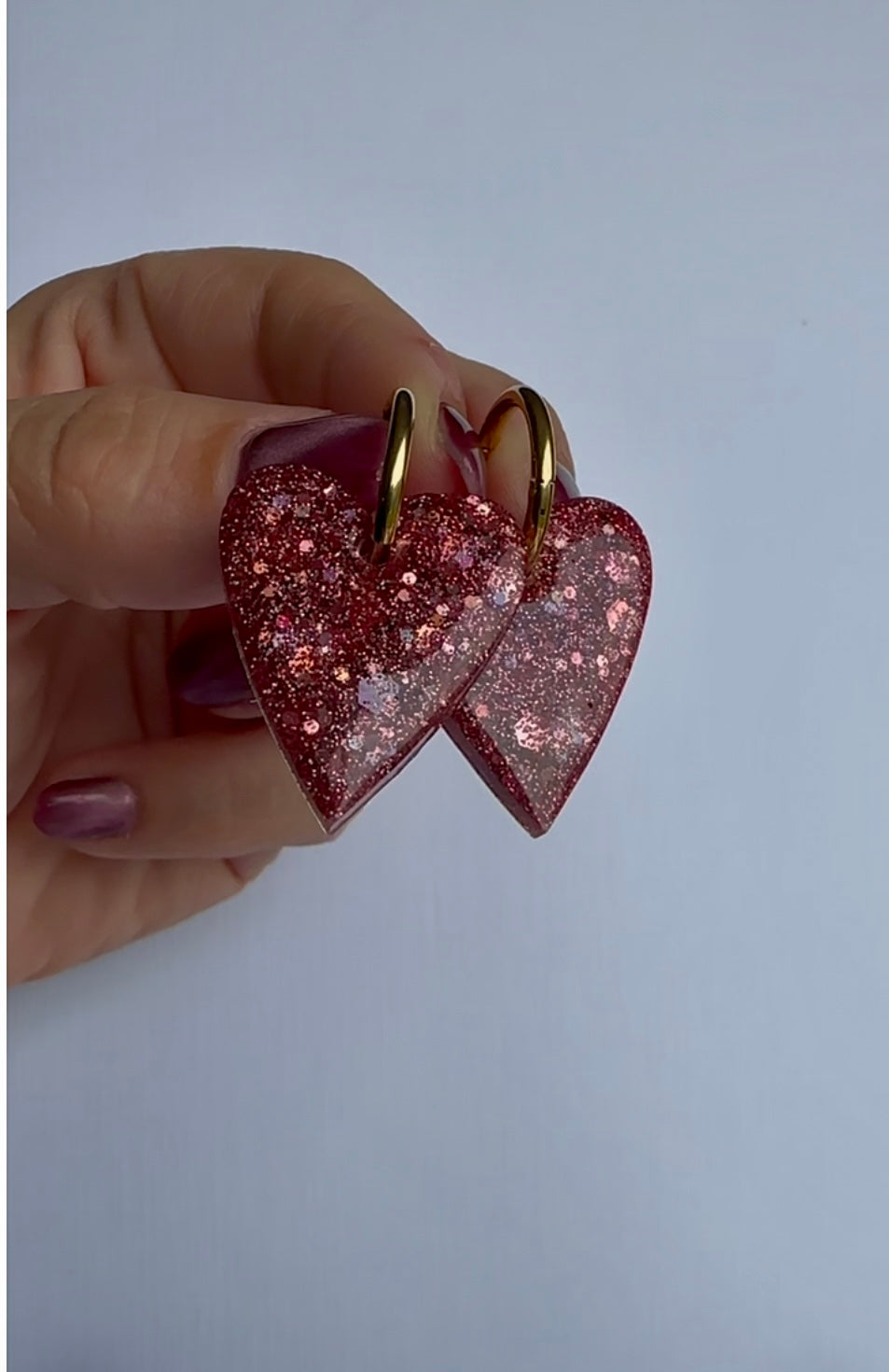 Boucles d'oreille créole coeur pailleté