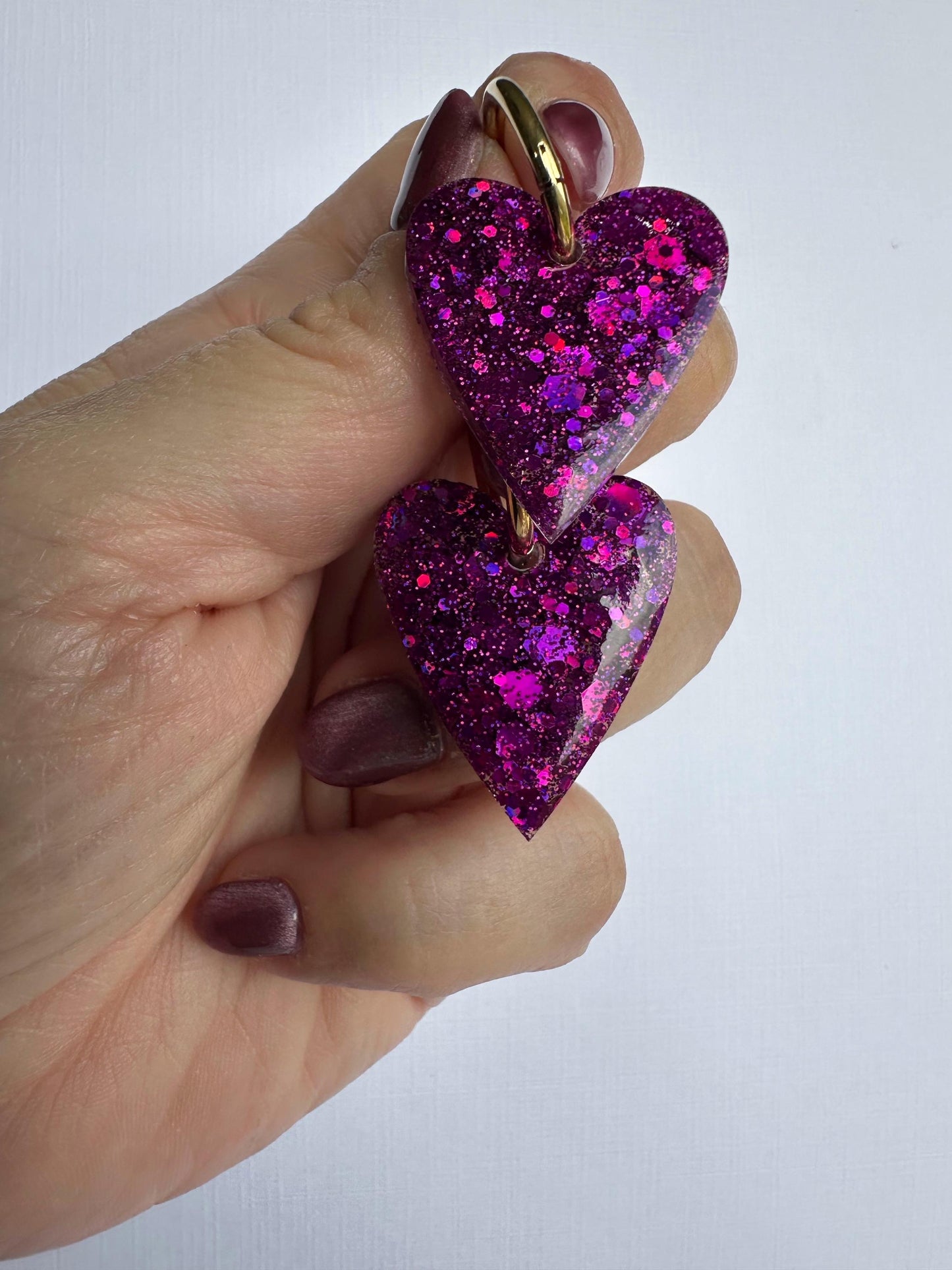 Boucles d'oreille créole coeur pailleté