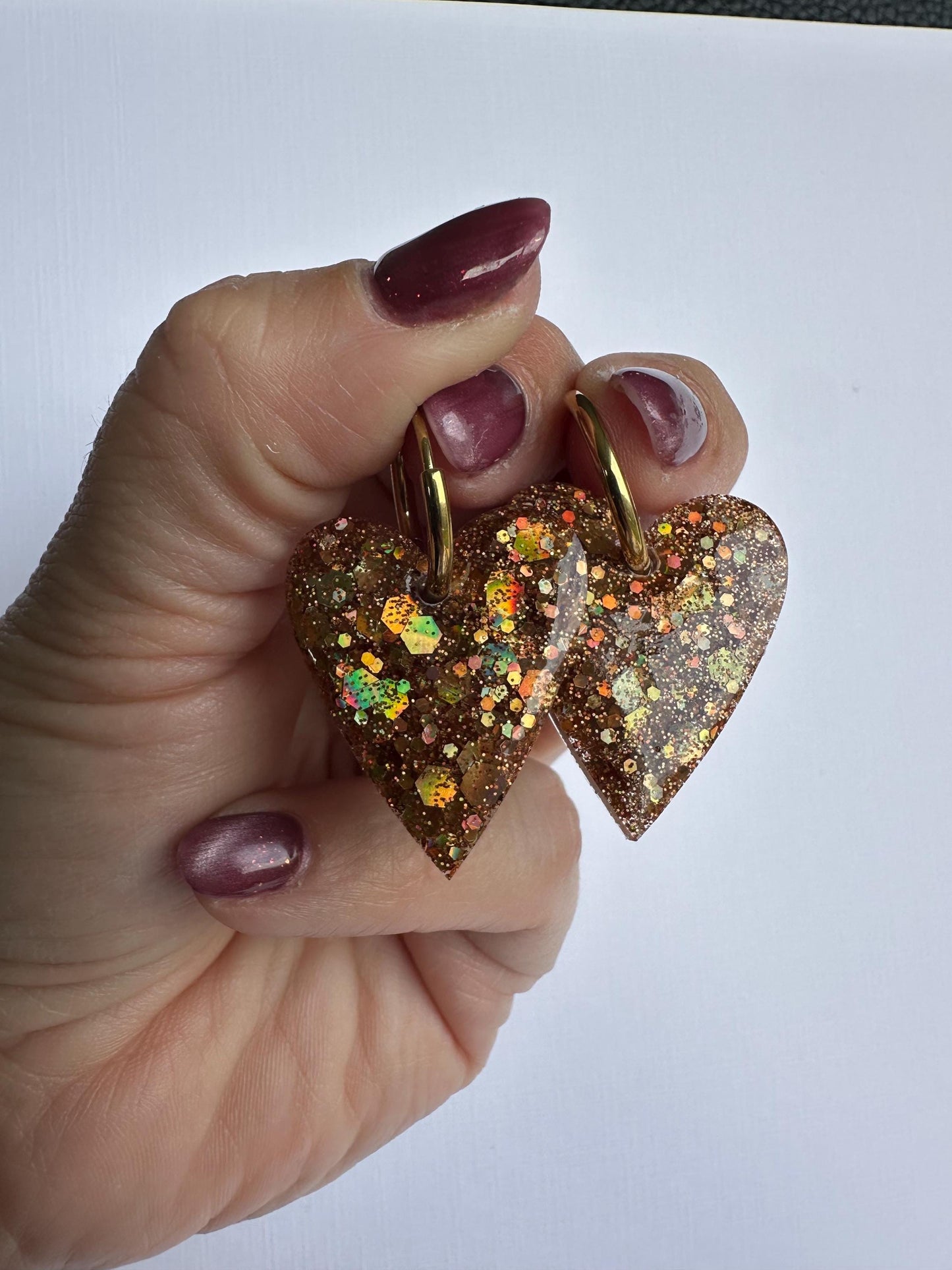Boucles d'oreille créole coeur pailleté