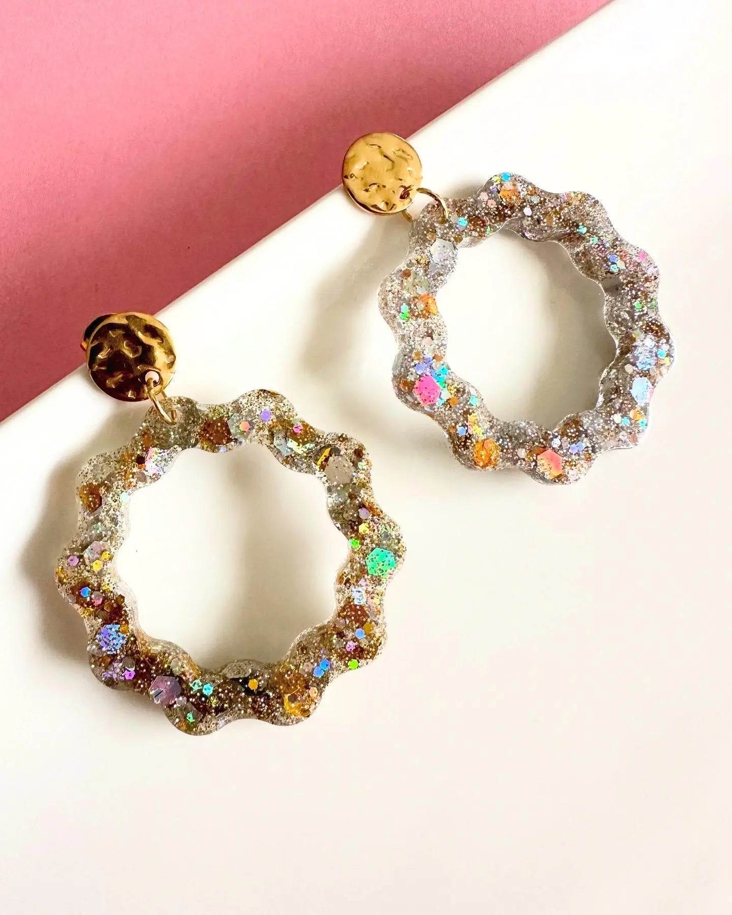 Boucles d’oreilles pendantes ronde  à paillettes doré et argenté - Creative Paillettes
